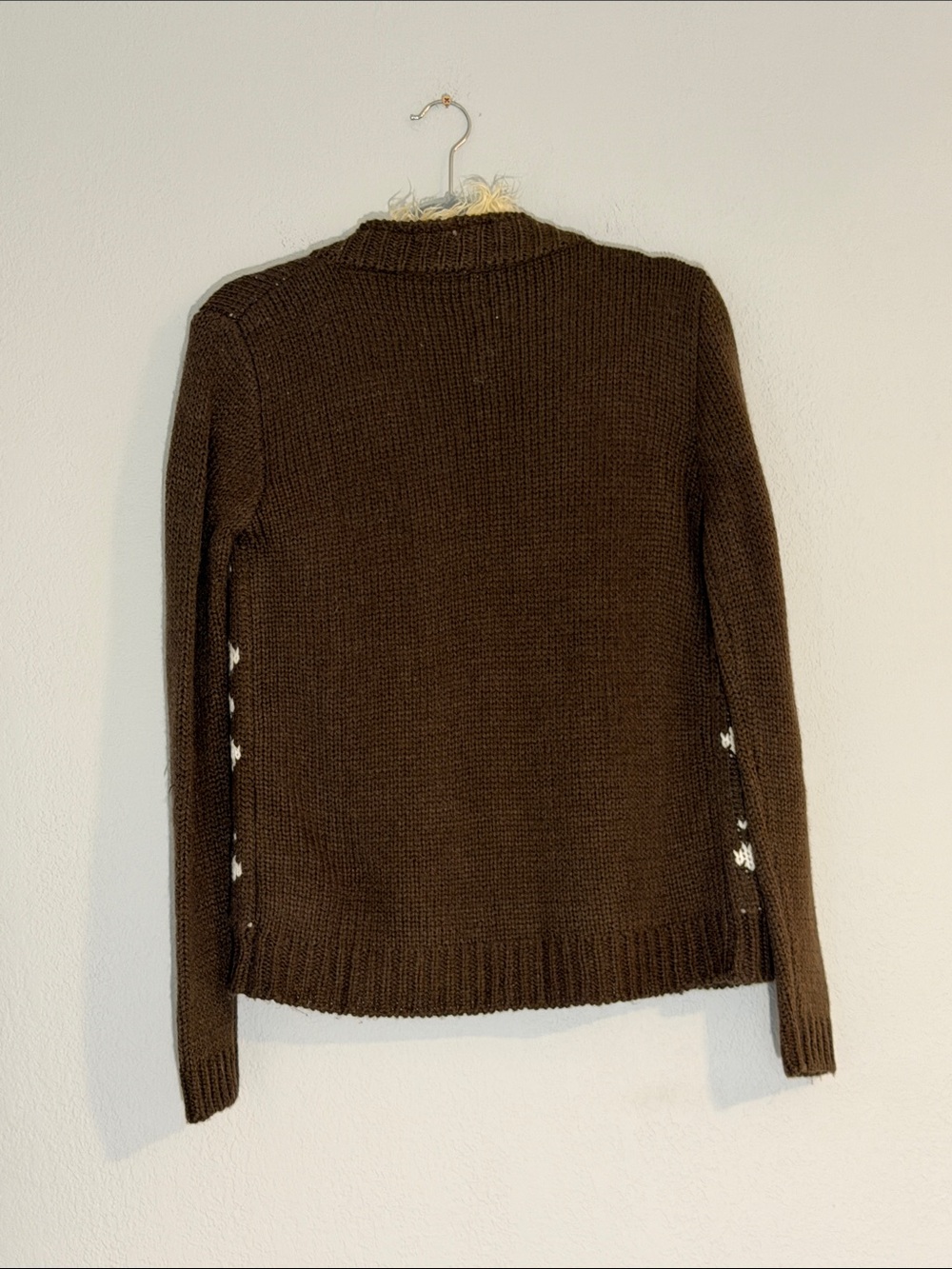 Willow & Clay Brown Open Front Sweater Cardigan w/ Faux Fur Trim in Small - Picture 4 of 5